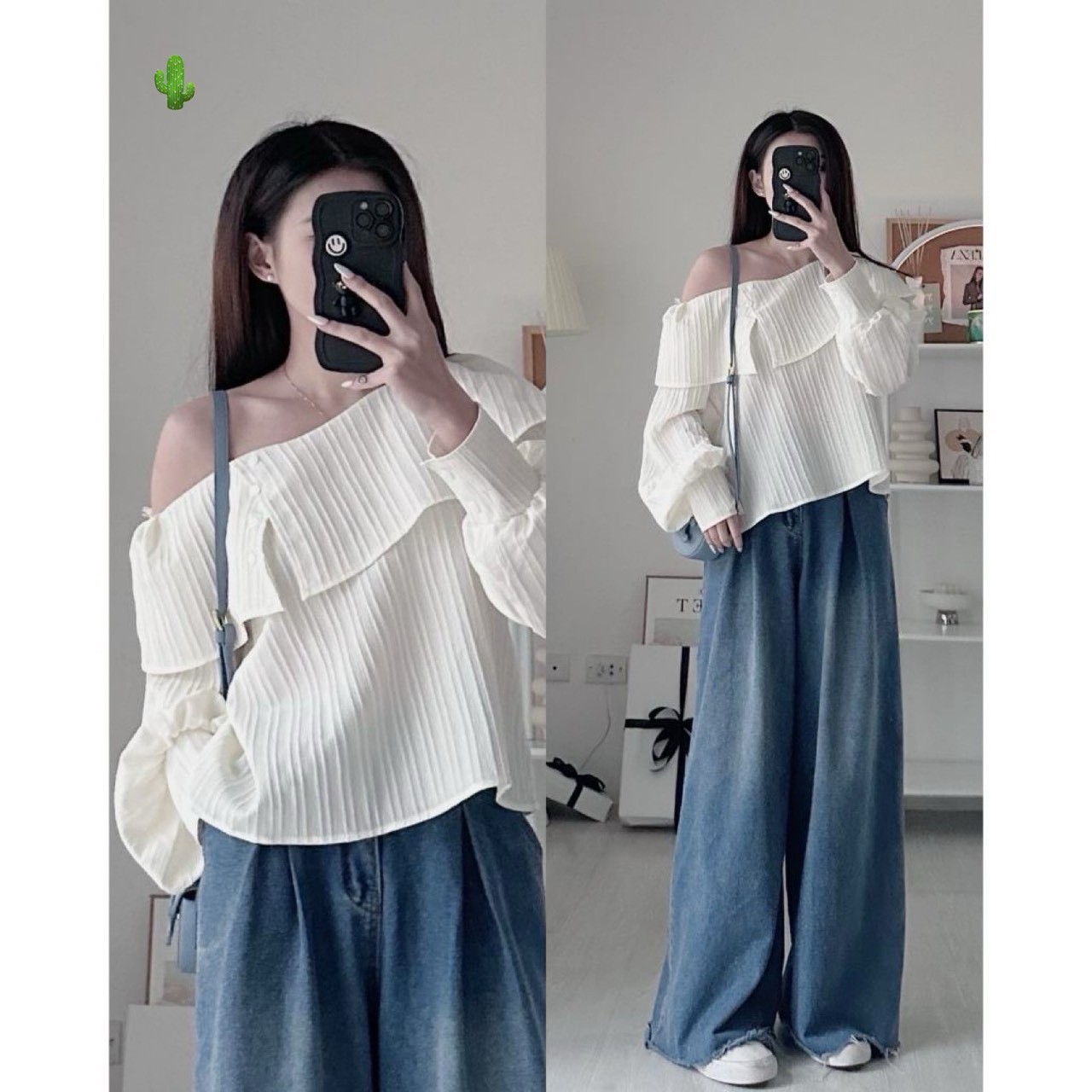 áo lệch vai tay dài CHẤT XỐP ĐŨI.