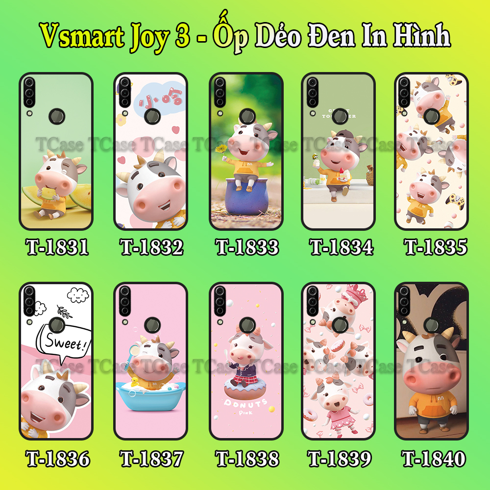 [HCM]Ốp Lưng Vsmart Joy 3 dẻo đen in hình Bò Con cute (Little Cow)