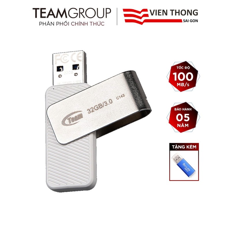 Bảng giá USB 32GB 3.0 Team Group C143 INC tốc độ upto 100MB/s tặng đầu đọc thẻ micro (ngẫu nhiên) - Hãng phân phối chính thức Phong Vũ