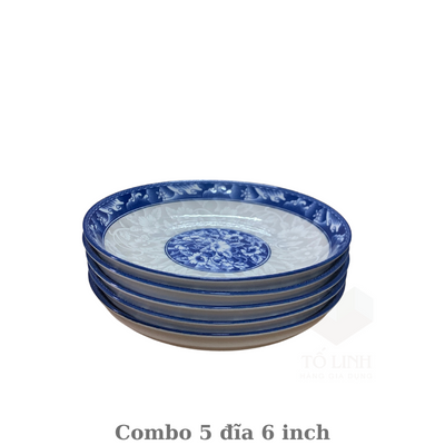 Combo 5 đĩa gốm sứ 15cm, 5 đĩa gốm sứ hoa 6 inch