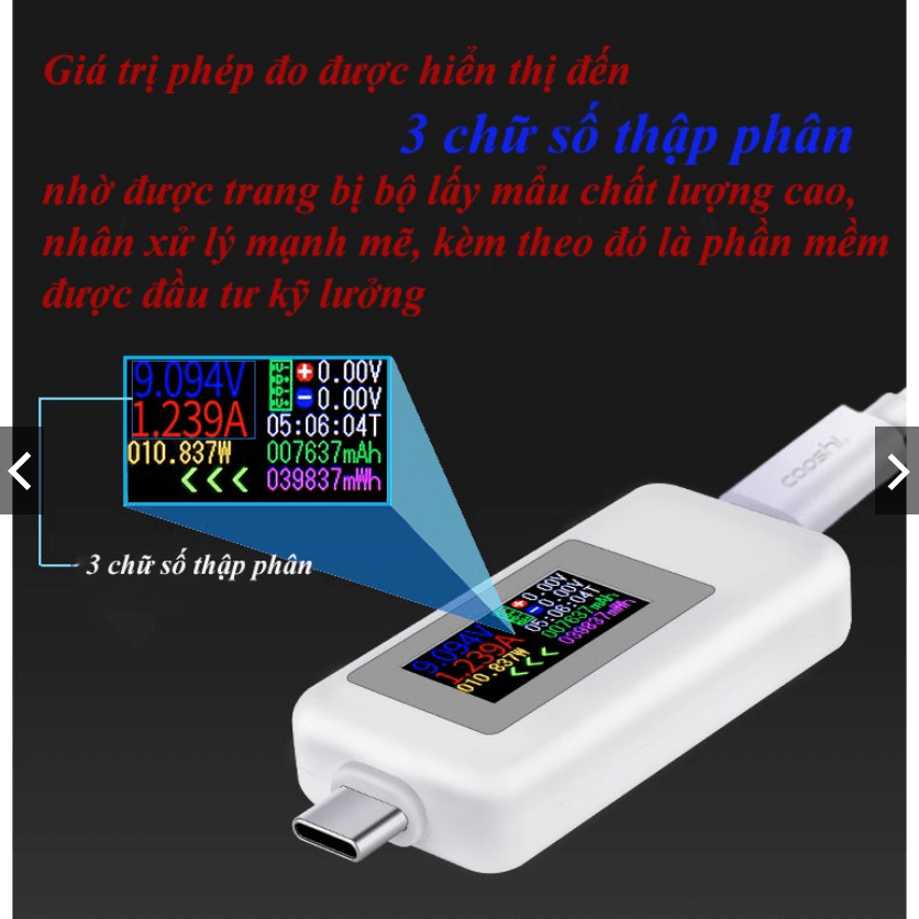 USB tester cổng Type-C KWS-1902c đo dòng điện màn hình OLED