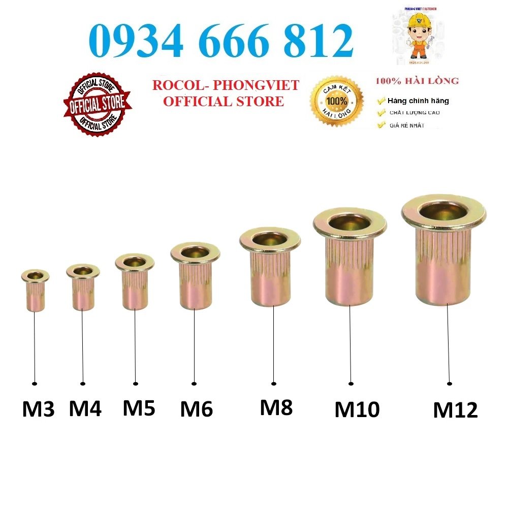 Combo 100c ốc tán rút M3 thép mạ