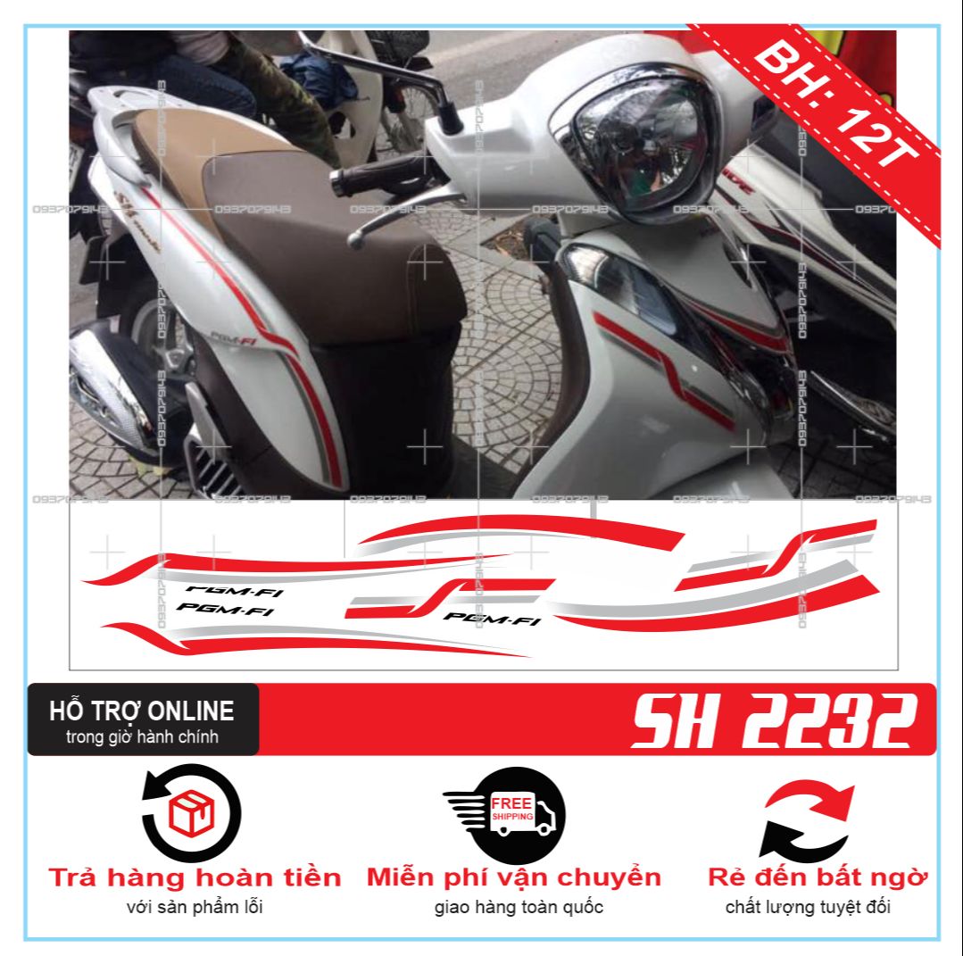 TEM XE SH MODE CHỈ ĐỎ TRẮNG IN TRONG - TEM RỜI SH MODE