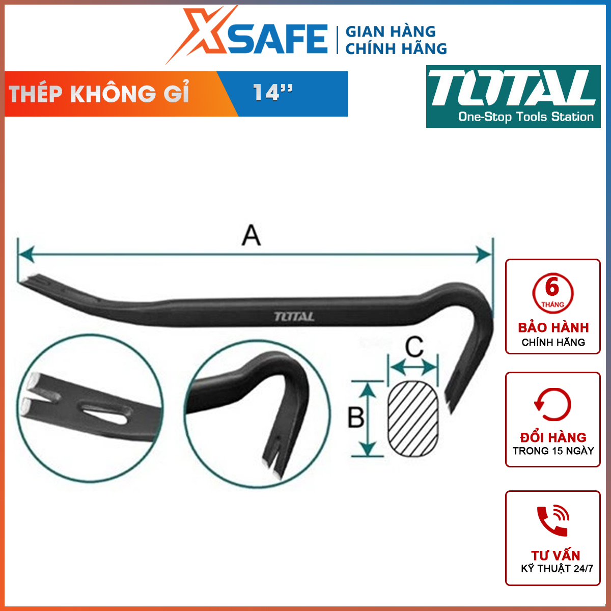 Crowbar total tht431142 | bar crowbar size 14 " x 7/8" x 1/2 " hole-digging or the, lever studs, heavy objects