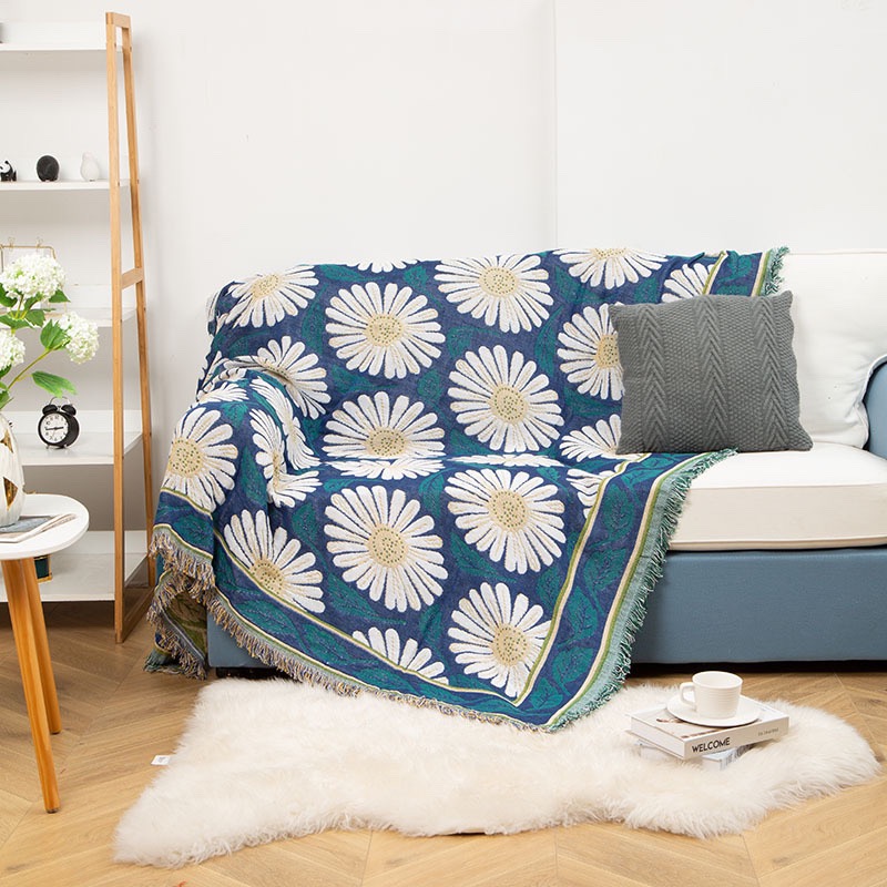 [HCM]Khăn Phủ Sofa HOA TRẮNG XANH chống bụi bẩn Mền đắp thư giãn Thảm Sofa Phòng Khách ĐX101
