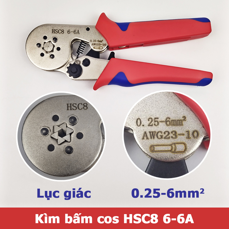 Kìm bấm cos lục giác HSC8 6-6A tự điều chỉnh cos ống tròn cos pin rỗng