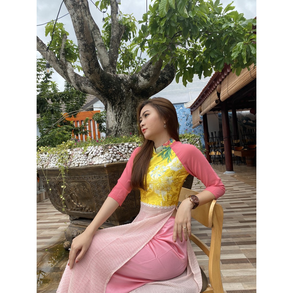 [HCM]Áo dài truyền thống gấm tết đoàn viên tay đỏ sản phẩm tốt chất lượng cao cam kết hàng nhận được như hình và mô tả