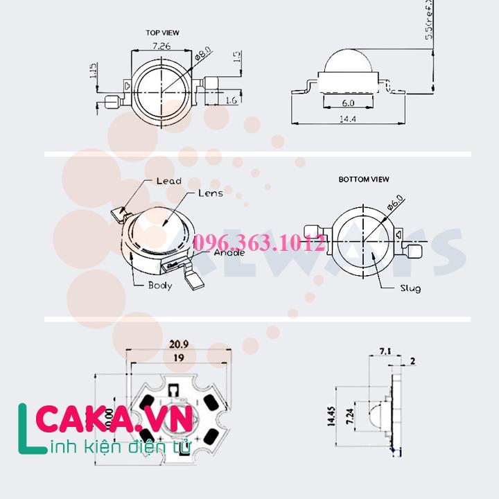 Led 3W Màu Đỏ, Led Luxeon 3W