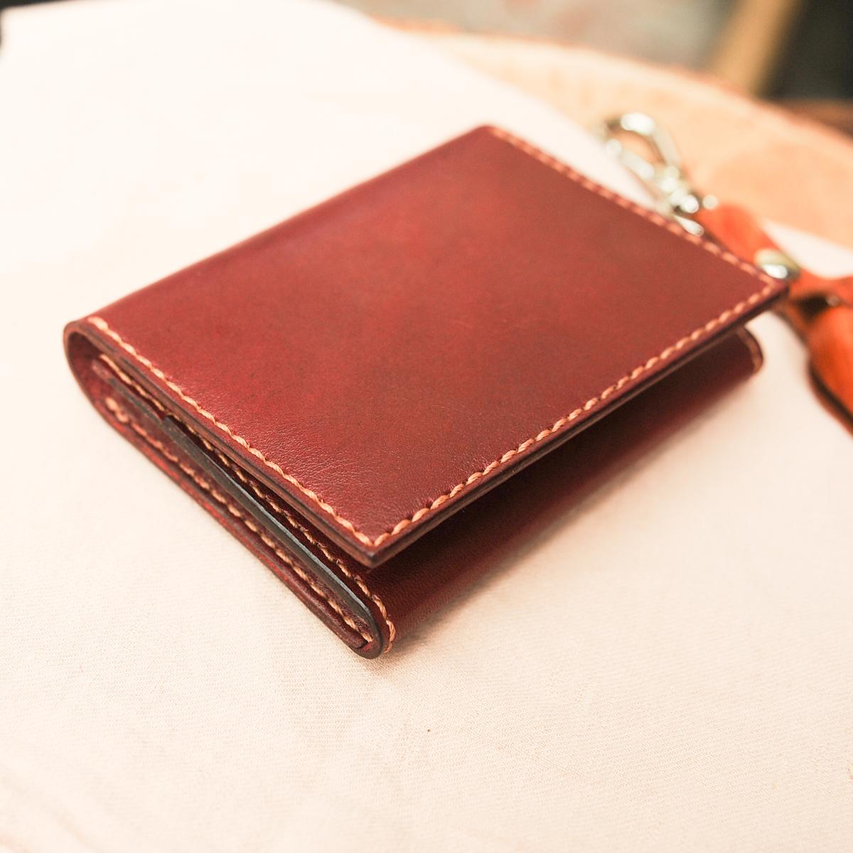 Ví nữ nhỏ gọn - màu đỏ đô - da bò thật - đồ da handmade SMC225