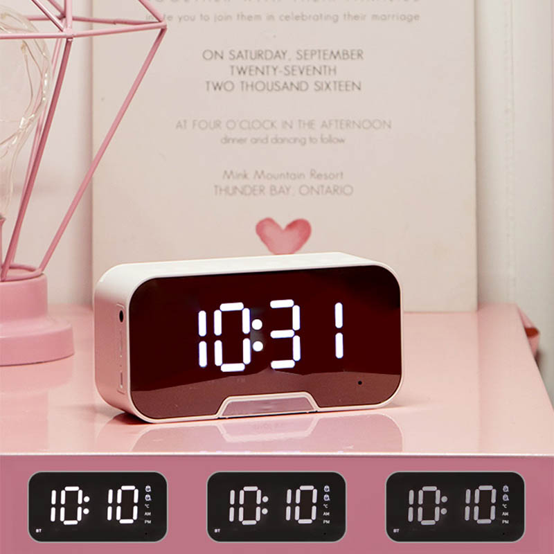 Loa Bluetooth Kiêm Đồng Hồ K10 Mặt Gương Hiển Thị Đèn Led - Giá Đỡ Điện Thoại - Đồng Hồ Báo Thức Chất Lượng Âm Thanh Cao Chống Ồn Và Tăng Cường Âm Bass