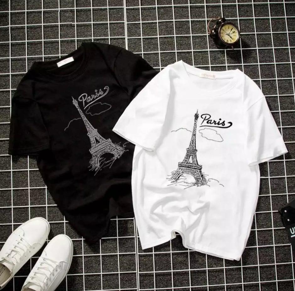 Áo thun nữ form rộng in hình Paris mộng mơ, vải dày mịn mát