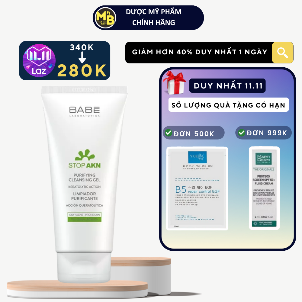 Sữa rửa mặt dịu nhẹ kiềm dầu Babe Stop AKN Purifying Cleansing Gel 100ml
