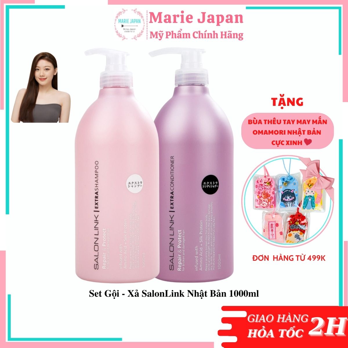 Set Gội Xả Suôn Mượt Tóc Salonlink Nhật Bản 1000ml