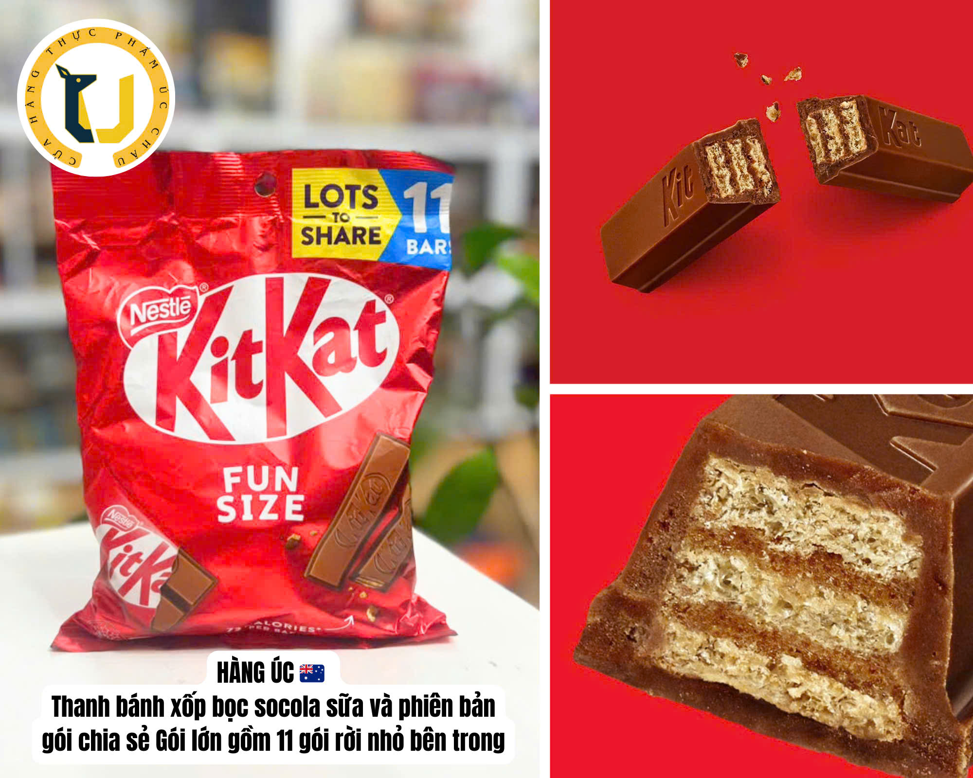 (Australian Product) Milk Chocolate with Sponge Cake Filling in Many Flavors, Mini Version Nestle Kitkat Mini Milk Chocolate, Pack Size 11 Individual Bars
