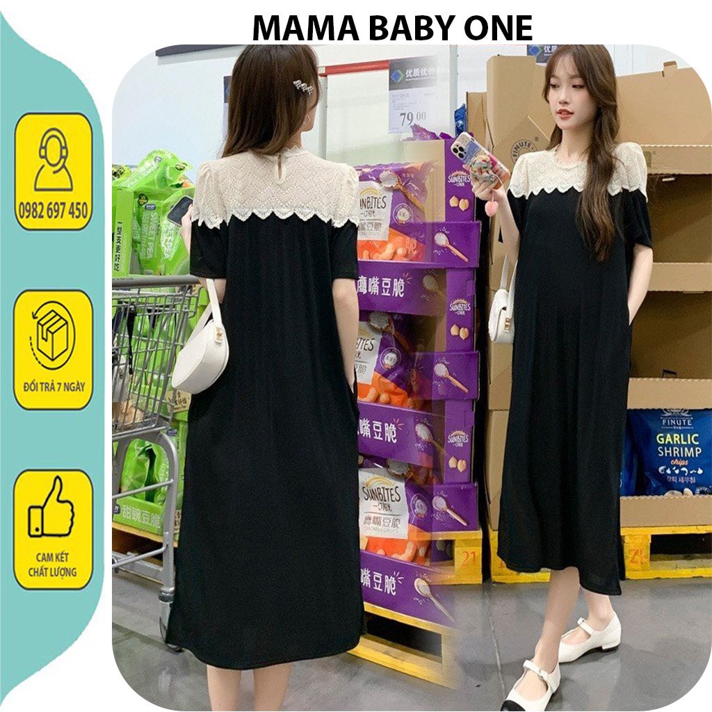 Váy bầu suông tăm phối ren\