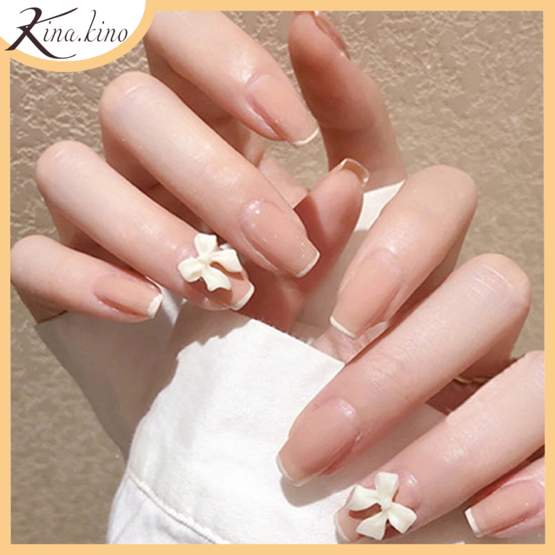 Hộp 24 móng tay giả gắn nơ cao cấp, mong tay gia siêu chống nước siêu sang chảnh Kinakino phukienlamdep giá rẻ
