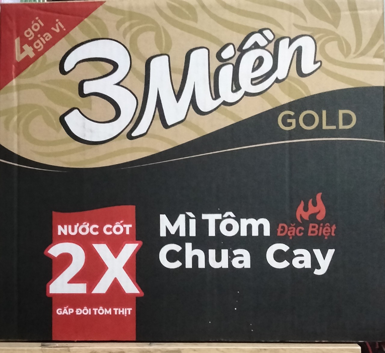 Thùng 30 gói mì 3 Miền GOLD 75gr 3 vị (bò + Chua cay đặc biệt + Chua cay Thái)