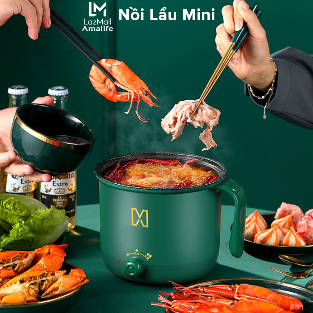 [Hàng Loại 1] Nồi Điện Mini Hai Tầng Đa Năng Tặng Kèm Khay Hấp Có Thể Chiên, Xào, Nấu Ăn, Nấu Cơm, Nấu Lẩu mini, Xông Mũi Họng Chống Dính Vân Đá Chính Hãng Amalife