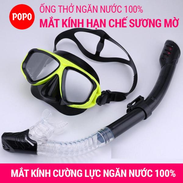 Bộ kính lặn Ống thở, mắt KÍNH CƯỜNG LỰC, ống thở ngăn nước cao cấp POPO Collection