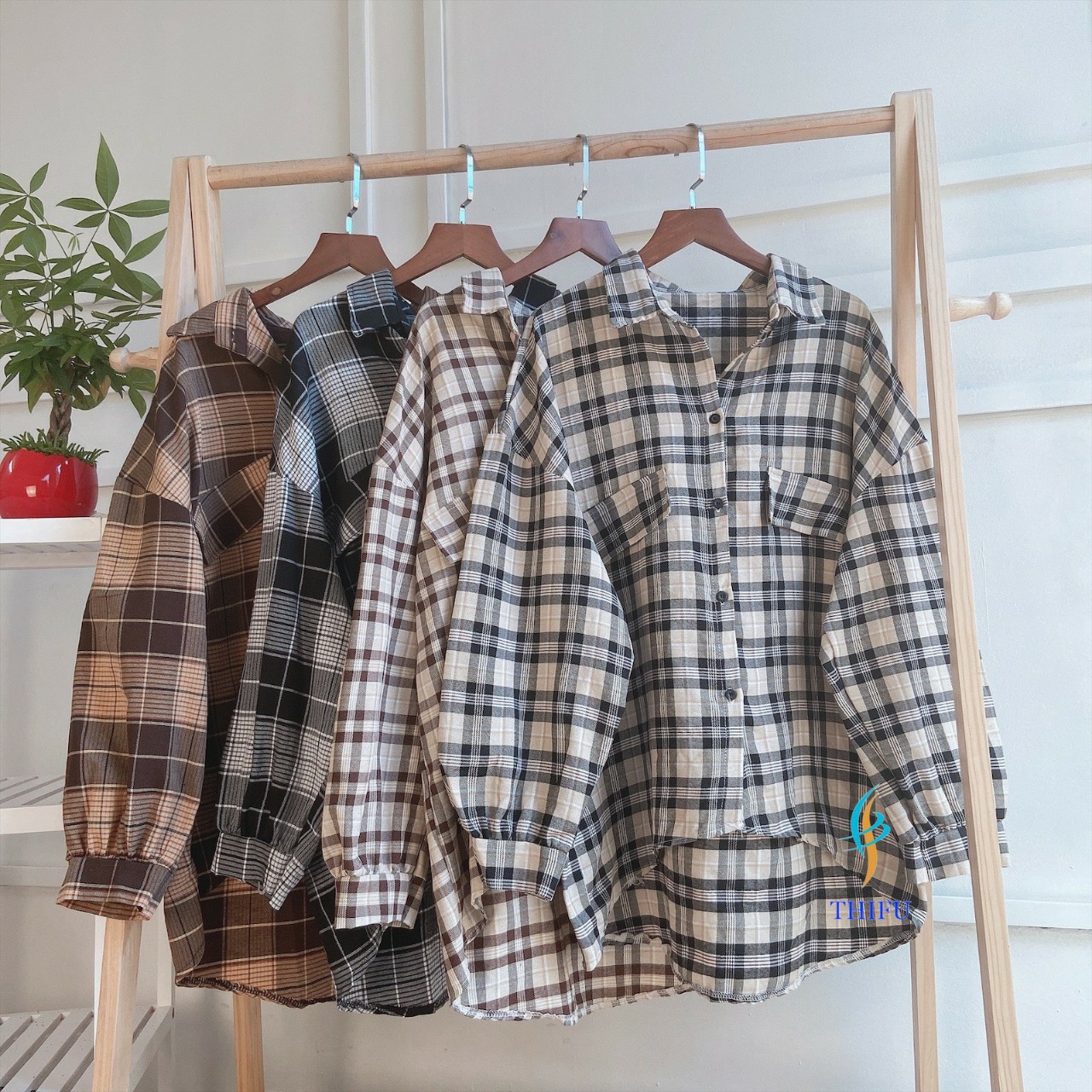 Áo Sơ Mi CaRô Nữ Phối 2 Túi Giả Trẻ Trung Tay Dài Form Rộng Siêu Dễ Thương [Xưởng Sỉ Giá Gốc]