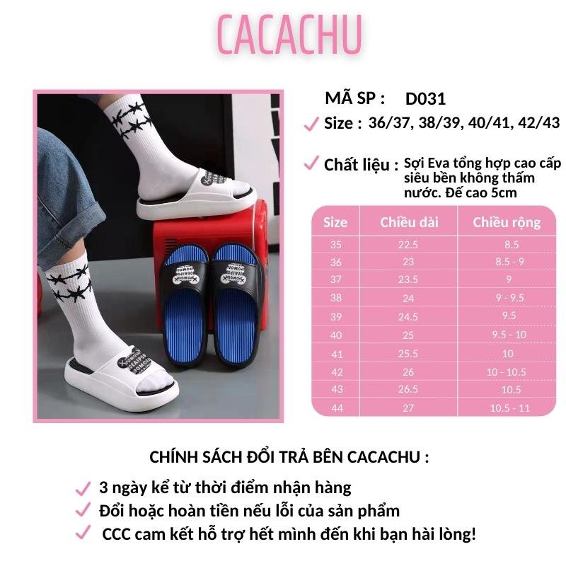 Dép quai ngang nam nữ thời trang độn đế 5cm Ulzzang mặt Gấu XX, Dép bánh mỳ đi không ngấm nước CACACHU D031