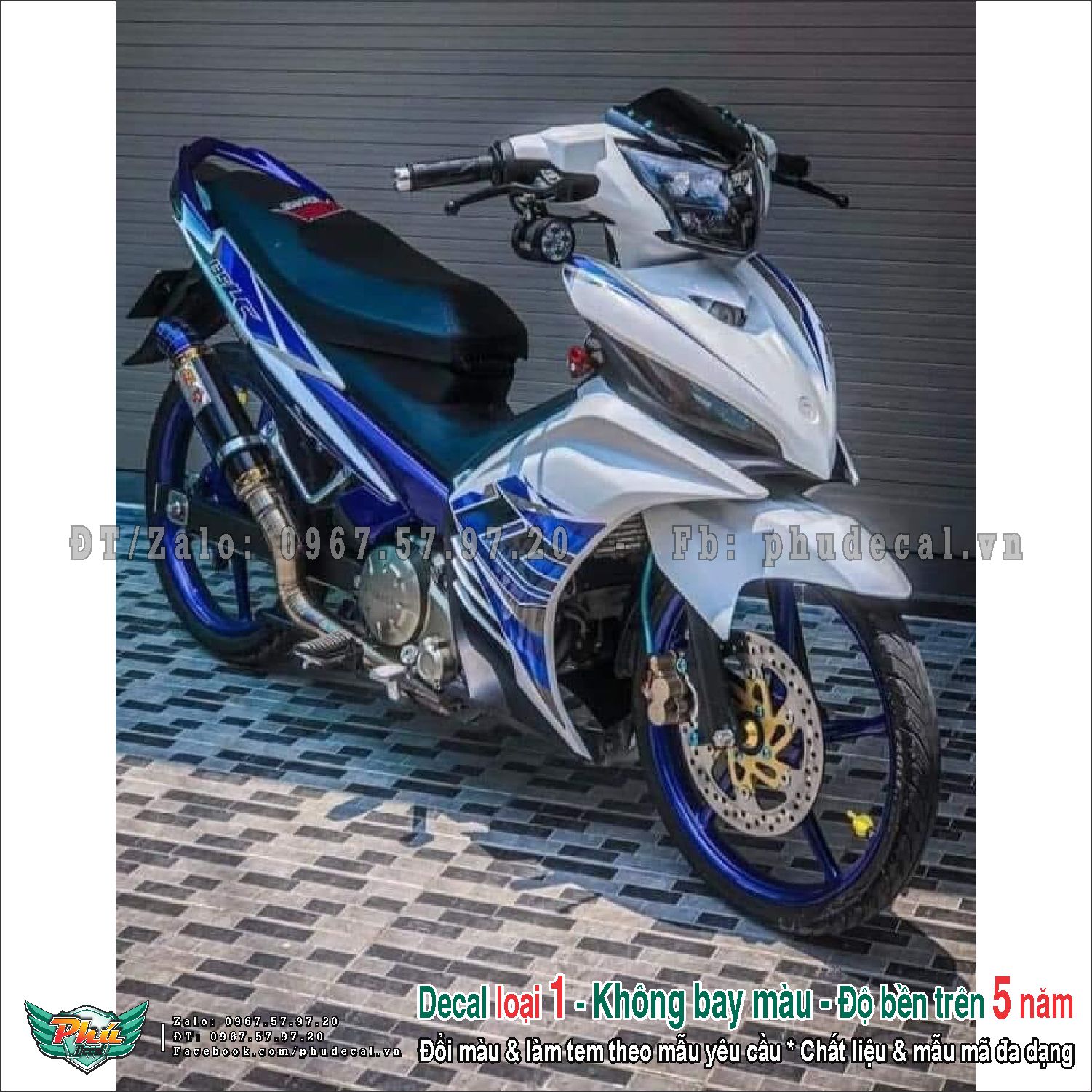 Tem rời Exciter 135 LC trắng xanh in trong