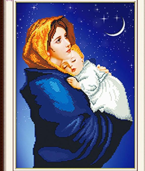 [HCM]tranh thêu chữ thập Đức mẹ Maria bồng con - LV3140