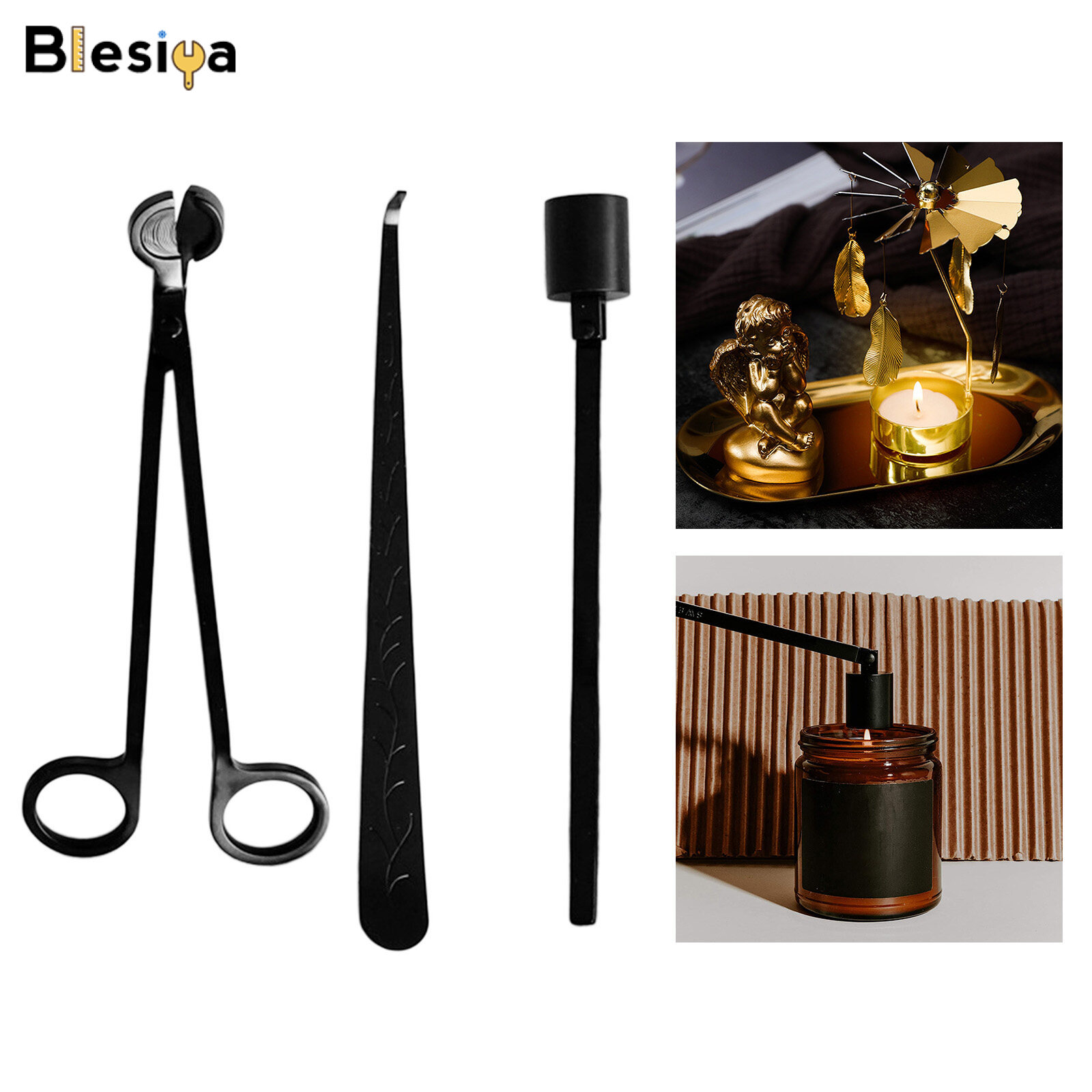 Blesiya Candle Wick Trimmer Cutter Dipper Snuffer Care Kit Accessory Gift Pack 3Pcs