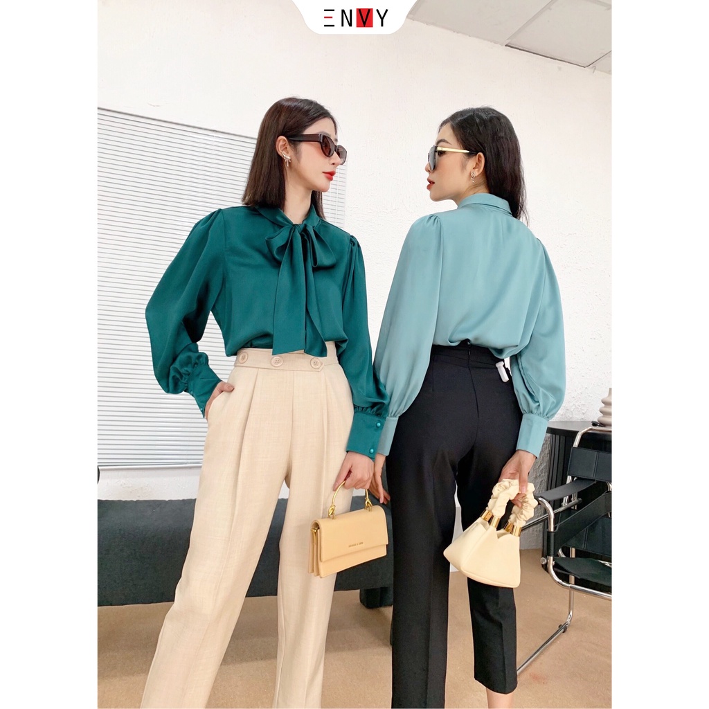 Áo sơ mi công sở nữ cột nơ ENVY S224 chất lụa dày