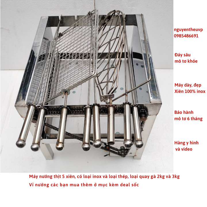 Máy nướng thịt, chả mini tự động chuẩn (xiên  inox đi kèm máy)