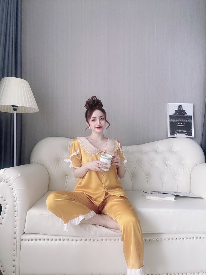 Bộ pijama satin cổ lá cao cấp 40-60kg