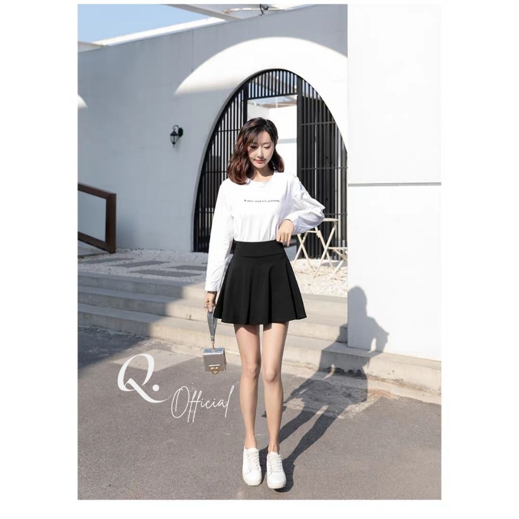 Chân Váy Chữ A Dáng Xòe Vải PoLy Cạp Chun Có Lót Quần Bên Trong