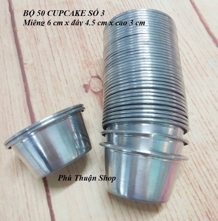 COMBO 50 KHUÔN CUPCAKE NHÔM SỐ 3, MIỆNG 6CM X ĐÁY 4.5 CM X CAO 3CM