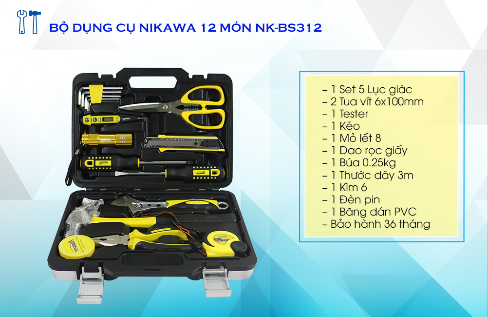 Bộ dụng cụ Nikawa Tools 12 món NK-BS312 - BẢO HÀNH 36 THÁNG