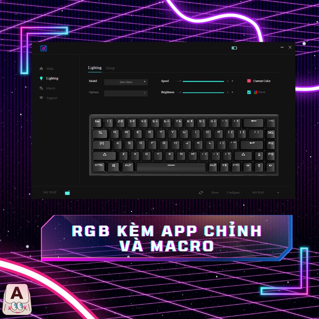 Bộ Kits Bàn Phím Cơ 68 Phím RGB GK S68 3MODE