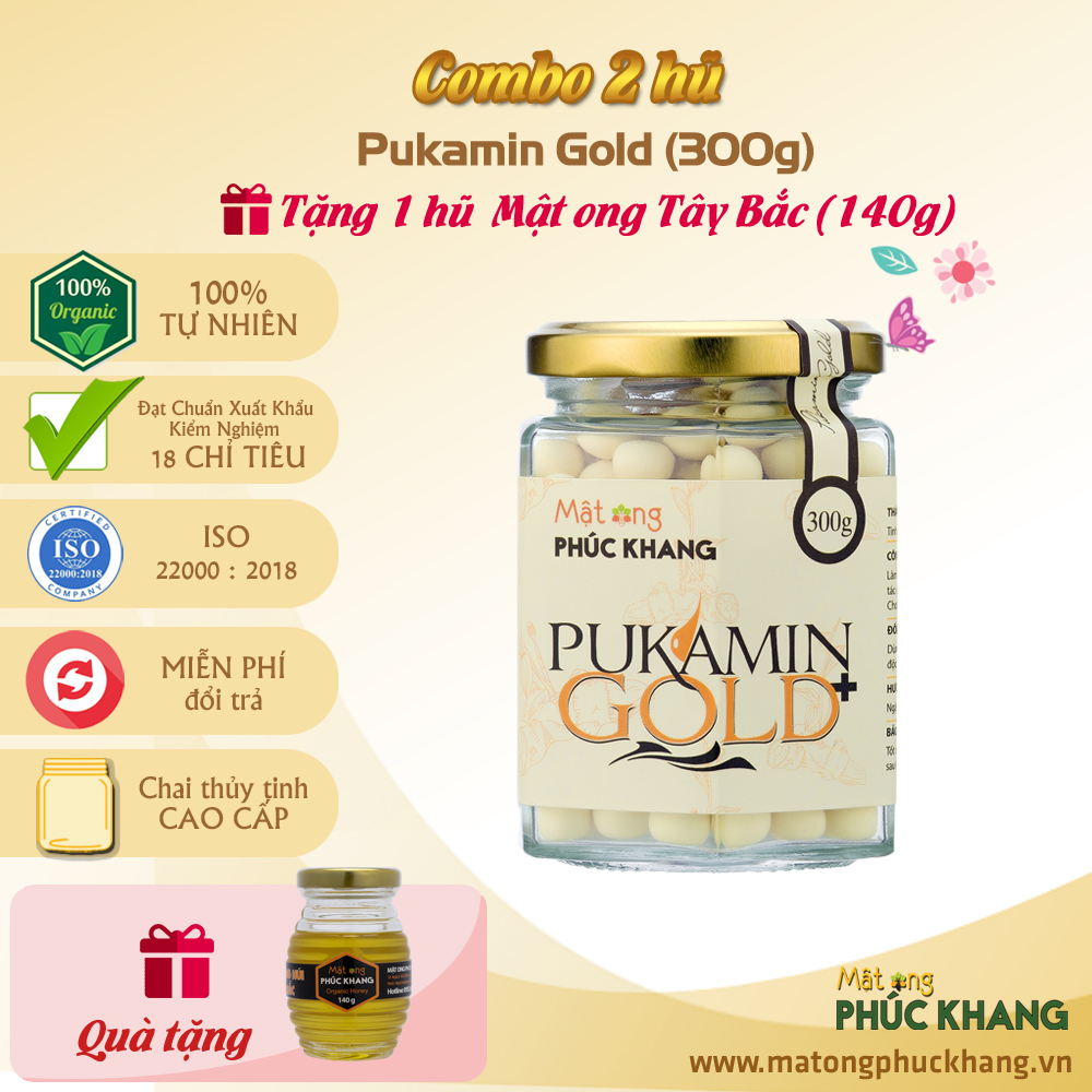 Mật Ong Phúc Khang - Combo 2 Hũ Pukamin Gold 300g - Thảo dược tự nhiên