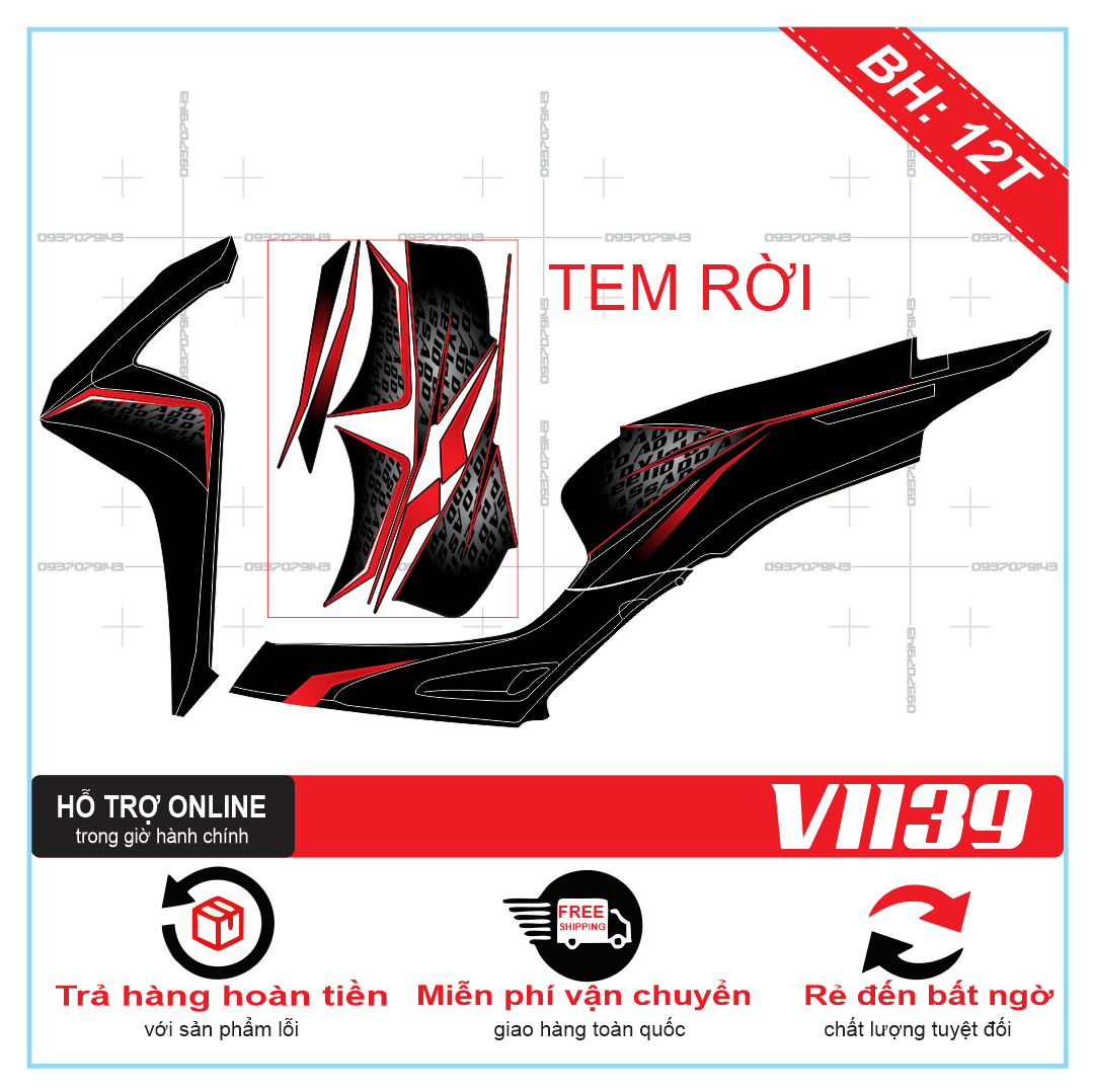 Tem rời xe VISION 2021 ĐỎ ĐEN
