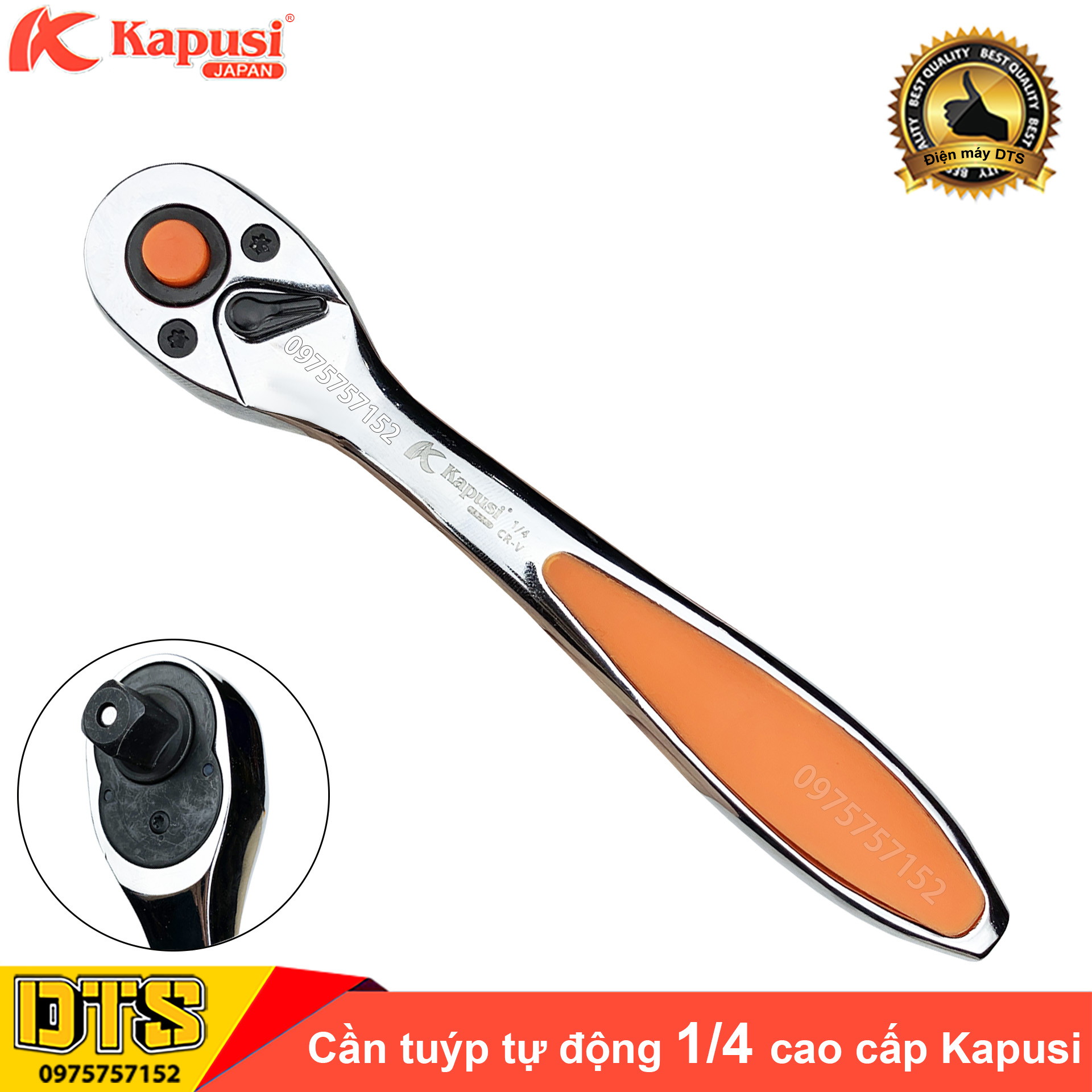 Cần siết tự động hai chiều 1/4 inch dài 15cm Kapusi Japan Nhật Bản cao cấp, tay vặn khẩu tự động đảo chiều thép CR-V nguyên khối, tay vặn tự động, cần tuýp, tay vặn khẩu đảo chiều, cần lắc tự động, cần tay lắc