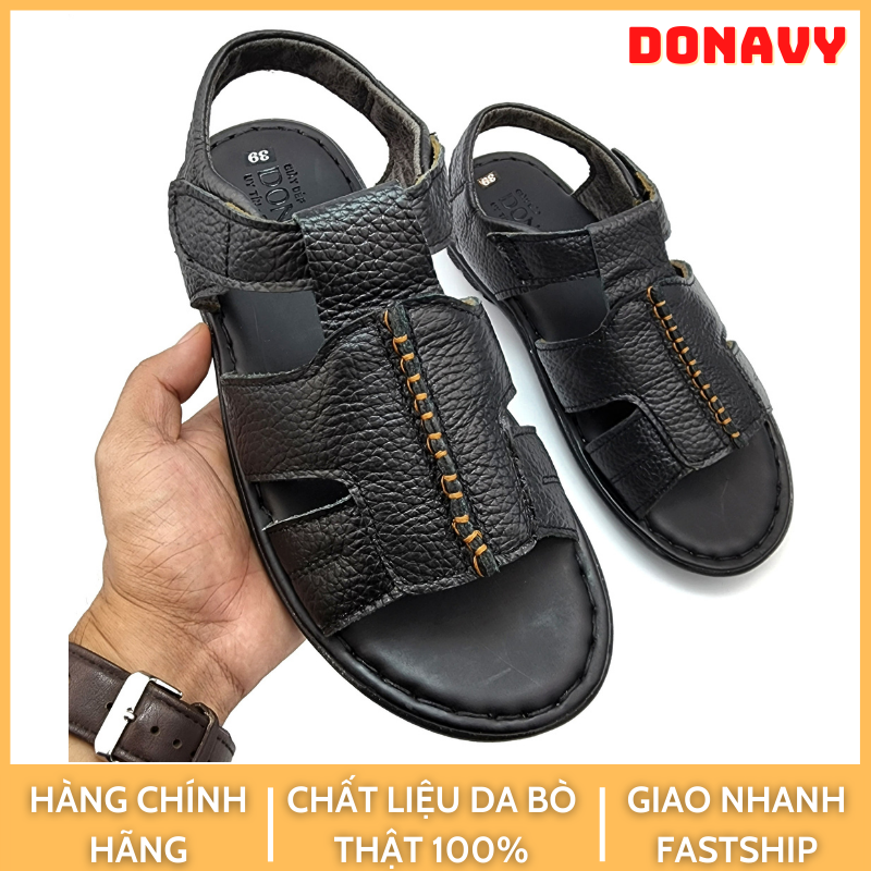 Dép sandal nam da bò thật 100% donavy hàng may đế chắc chắn dép quai hậu đế chống trơn trượt cao 03cm - dsandal
