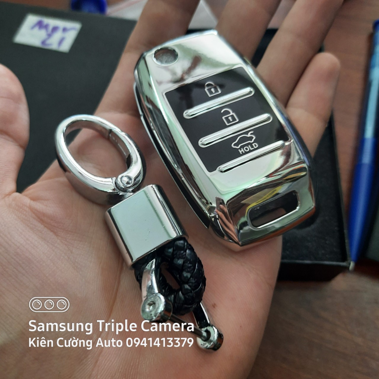 Bao chìa khoá ô tô Kia Morning chìa cơ gập nút silicon mạ crom