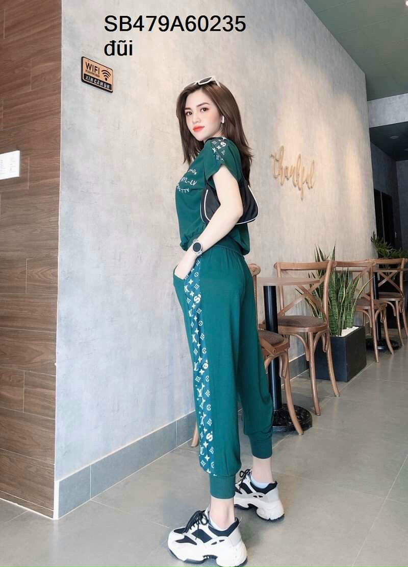 Bộ đồ thể thao nữ thêu logo may sắc xảo, sọc sang đẹp HL69