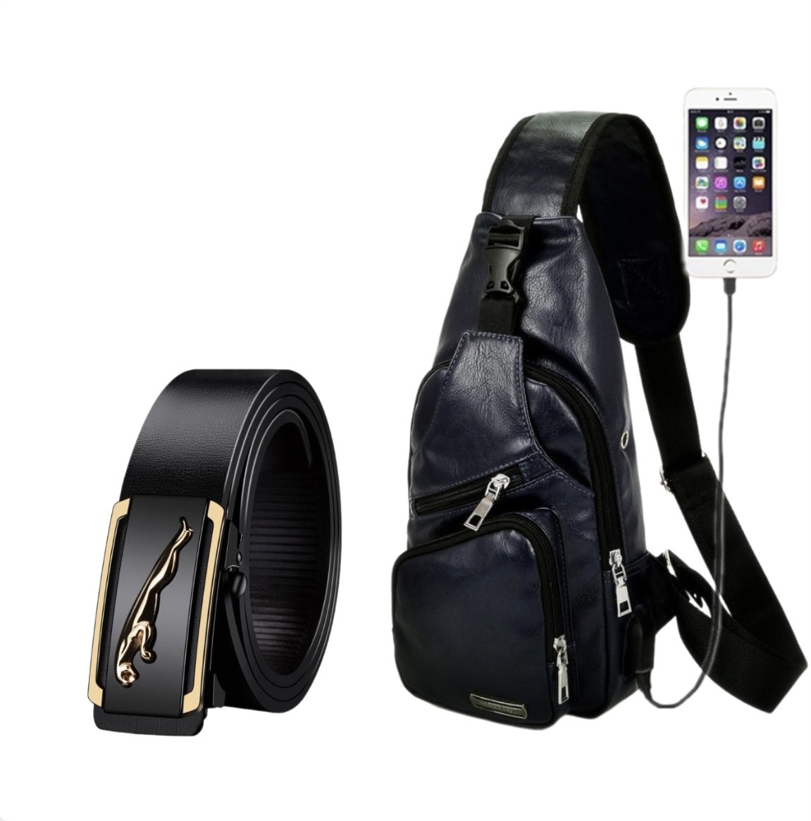 Combo Túi da đeo chéo DC279 - Thắt Lưng da nam MB08