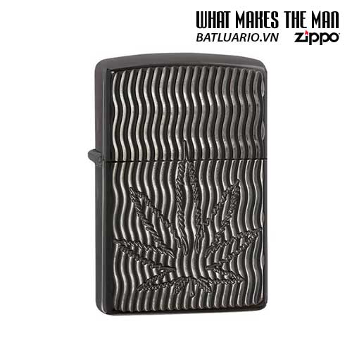 Zippo 29612 - Zippo Armor Engraved Weed Leaf Black Ice