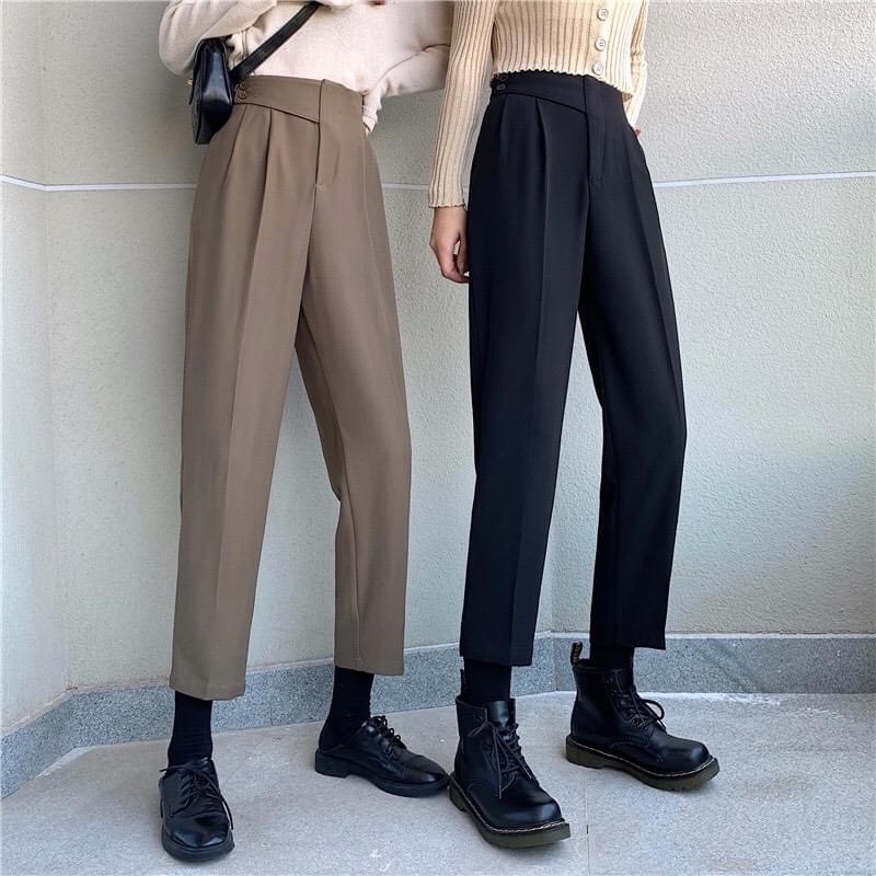 Quần baggy 2 khuy lệch, quần baggy 2 khuy lưng cao, chất vải vitek chuyên may đồ Tây và công sở