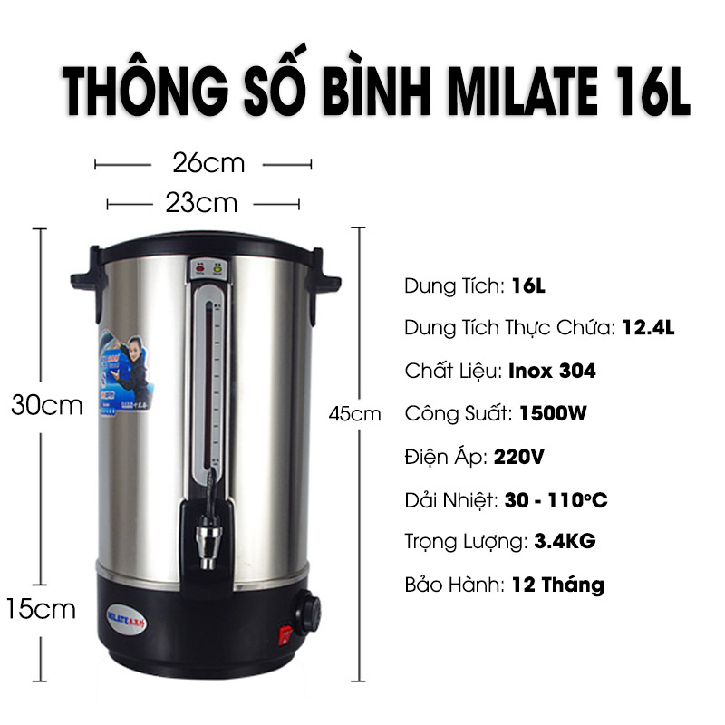 Bình Đun Nước Nóng Milate 10L 16L
