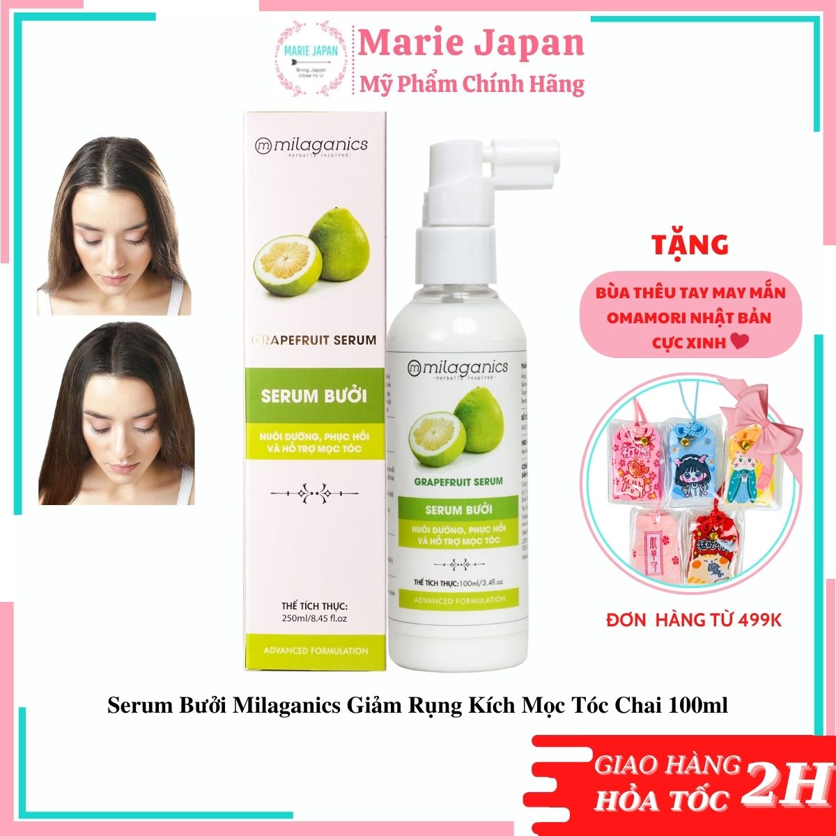Serum Bưởi Milaganics Giảm Rụng Kích Mọc Tóc Chai 100ml