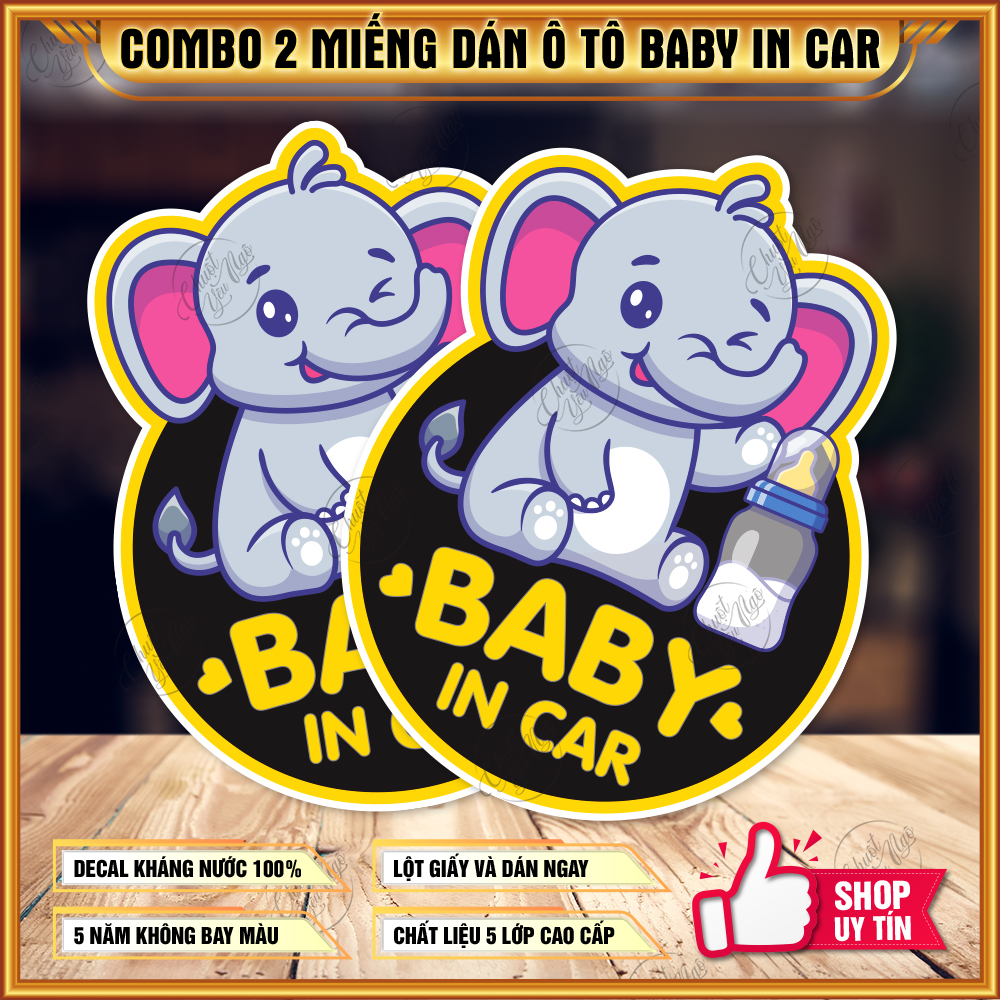 Combo 2 miếng dán Baby In Car hình con voi dễ thương