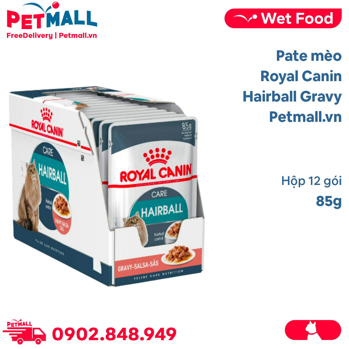 Pate mèo Royal Canin Hairball Gravy 85g - Hộp 12 gói Petmall