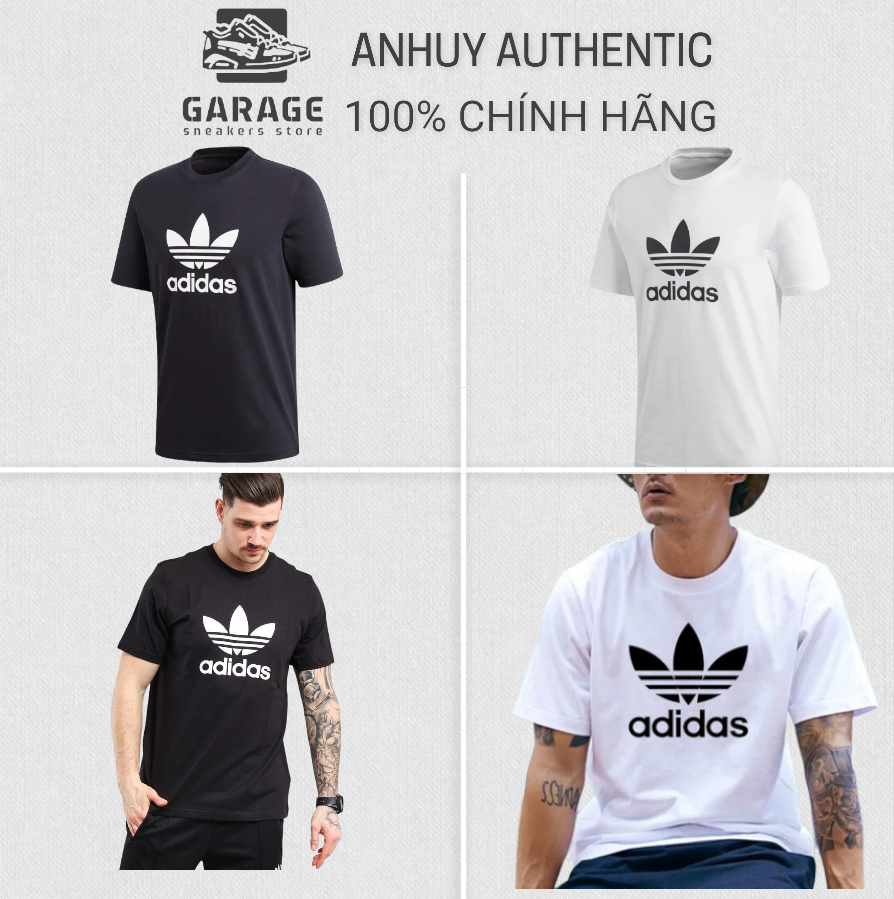 [100% HÀNG CHÍNH HÃNG] Áo phông Adidas 3 lá cotton đen trắng