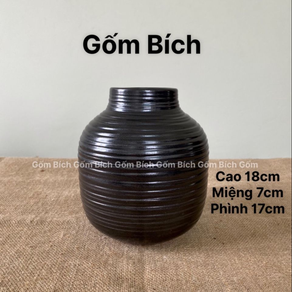 Bình hoa lọ hoa dáng bóng đèn nhỏ men mộc gốm sứ bát tràng - gốm bích